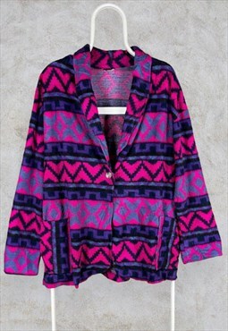 Vintage Crazy Print Fleece Patterned Jacket Pink Large