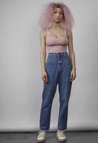 VINTAGE 80'S CLOSED MID-WASH MOM JEANS
