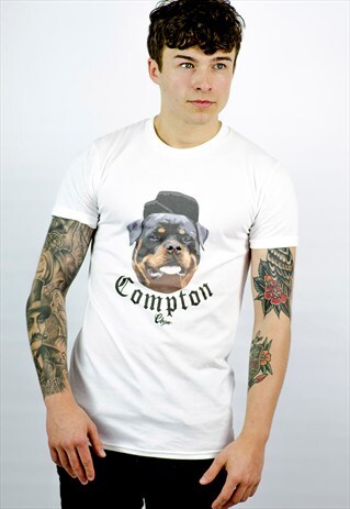 WHITE T-SHIRT WITH COMPTON DOG PRINT TO THE FRONT