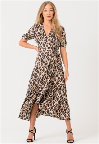 LEOPARD WRAP MIDI DRESS