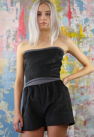 CHARCOAL GREY SHORTS & BANDEAU CORSET TOP CO-ORD