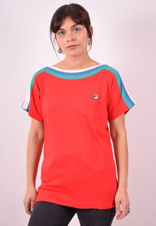 FILA WOMENS VINTAGE T-SHIRT TOP MEDIUM RED 90S