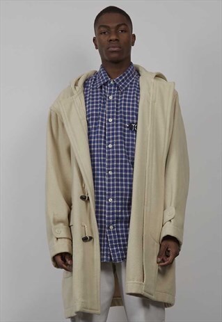 RARE VINTAGE 90'S VALENTINO HOODED CREAM DUFFLE COAT