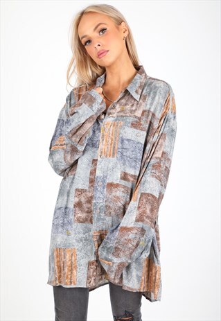 VINTAGE UNBRANDED LONG SLEEVE PATTERN SHIRT S332