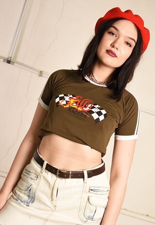 90'S RETRO SLOGAN RACING TEEN FESTIVAL TOP T-SHIRT TEE