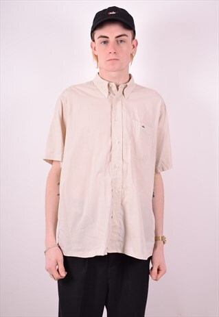 LACOSTE MENS VINTAGE SHIRT LARGE BEIGE 90S
