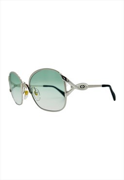 Christian Dior Sunglasses Round Green Silver Logo Vintage 