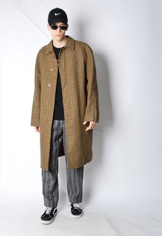 VINTAGE 60S CAMEL BROWN CHECK COAT
