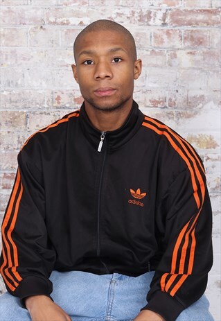 VINTAGE ADIDAS LOGO THREE STRIPE TRACK JACKET BLACK ORANGE