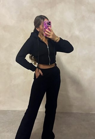 Corset Detail Cropped Hoodie And Straight Leg Trouser Co-Ord
