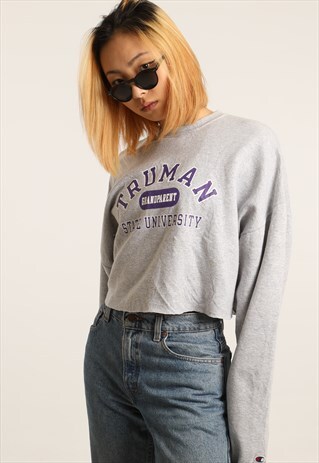 VINTAGE CHAMPION PRINT COLLEGE CROPPED SWEATSHIRT
