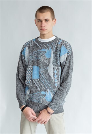 VINTAGE 80S MINIMAL JUMPER WITH ABSTRACT PATTERN