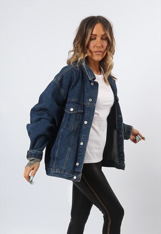 DENIM JACKET VINTAGE OVERSIZED FITTED UK 18 - 20 (H81C)