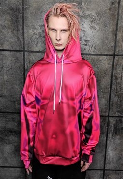 Body print hoodie thermal pullover raver jumper in acid red