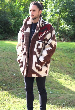 VINTAGE 80S AZTEC SHERPA JACKET - XL - FESTIVAL EVEREST