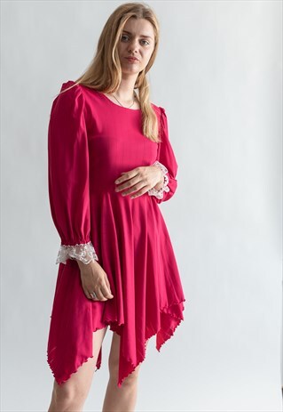 VINTAGE 80S FUNKY ASYMETRIC CUT DRESS WITH RUFFLE SLEEVE