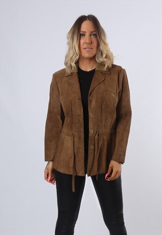 SUEDE LEATHER JACKET BLAZER FITTED SHORT UK 14 (CWBH)