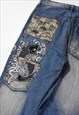 VINTAGE JAPANESE EMBROIDERED KOI FISH DENIM JEANS IN BLUE