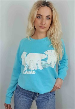 Vintage 1985 Alaska Polar Bear Bright Blue Graphic Sweatshir