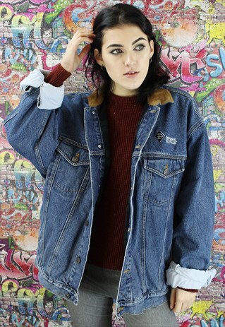VINTAGE 80S DARK BLUE BLANKET LINED DENIM JACKET. UNISEX.