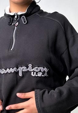 Charcoal Grey 90s Champion Embroidered 1/4 Zip Sweatshirt