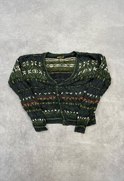 Vintage Knitted Cardigan Abstract Patterned Cropped Sweater