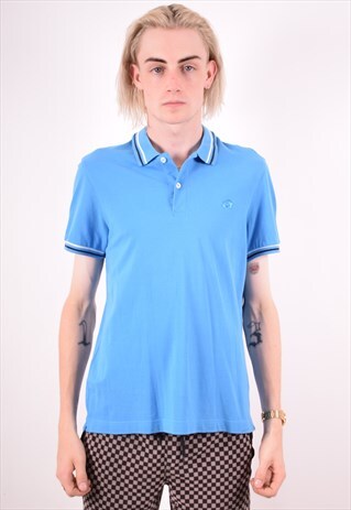 LOTTO MENS VINTAGE POLO SHIRT MEDIUM BLUE 90S