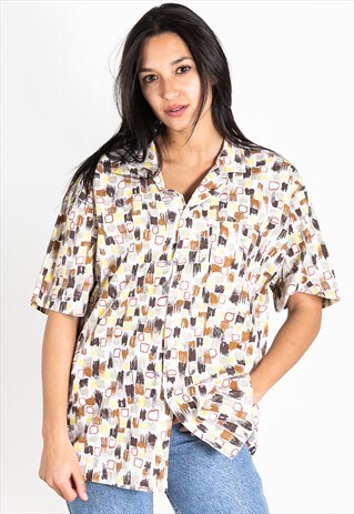 VINTAGE 80S CRAZY PATTERN FESTIVAL SHORT SLEEVE SHIRT /S2076