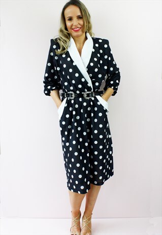 BLACK & WHITE POLKA DOT COLLARED TEA DAY MIDI DRESS