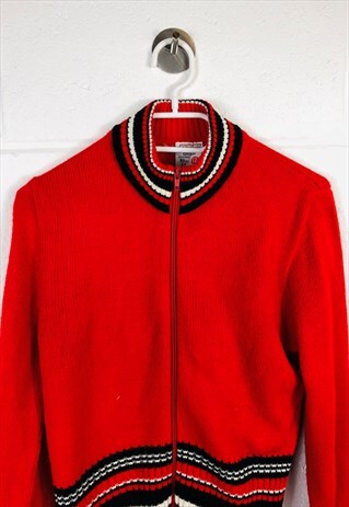 VINTAGE ZIP UP KNITTED CARDIGAN RED