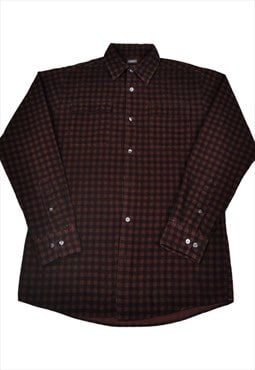 Vintage Corduroy Shirt Checked Pattern Red/Black Small