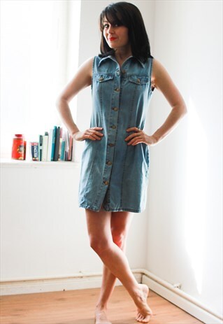 VINTAGE DENIM SLEEVELESS SHIRT DRESS