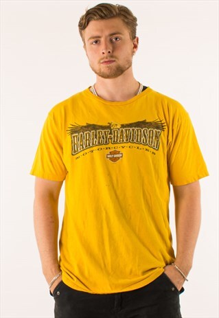 VINTAGE 90S YELLOW HARLEY DAVIDSON T-SHIRT TEE