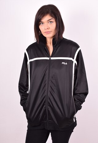 FILA WOMENS VINTAGE TRACKSUIT TOP JACKET SMALL BLACK 90S