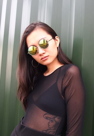 YELLOW REFLECTIVE ROUND SUNGLASSES