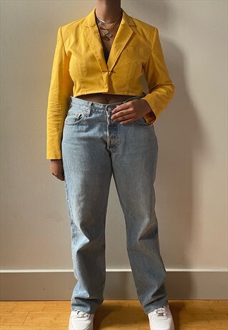 VINTAGE 90S CROP YELLOW BLAZER (S/M)
