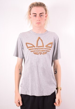 ADIDAS MENS VINTAGE T-SHIRT TOP MEDIUM GREY 90S