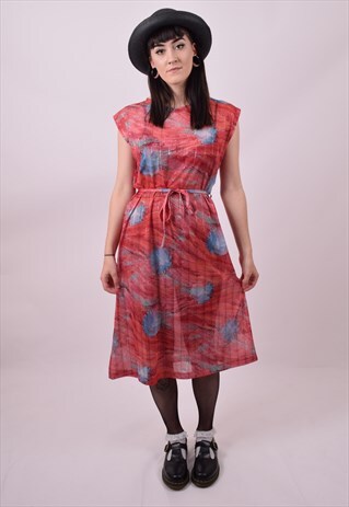 VINTAGE 70'S RED BLUE LIGHTWEIGHT DRESS SIZE 8 10 12