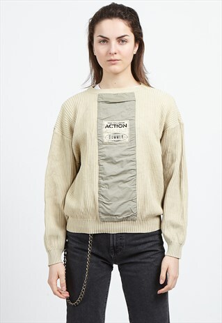 VINTAGE BEIGE TRUSSARDI ROUND NECK KNIT JUMPER SWEATER