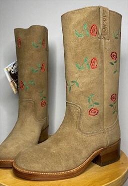 Y2K Deadstock Floral Embroidery Suede Cowboy Boots