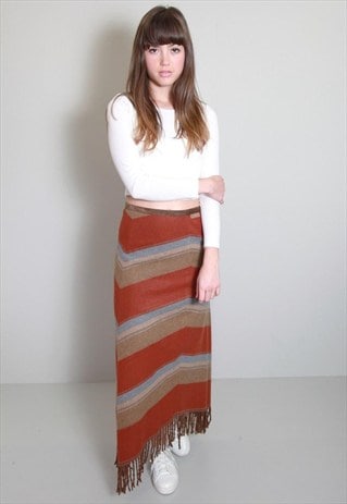 VINTAGE 1970'S CHEVRON STRIPE WOOL BLEND BLANKET SKIRT