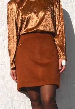 Terracotta brown winter fuzzy felt mini skirt