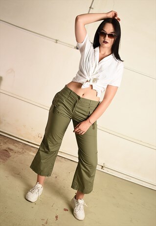 VINTAGE Y2K REGULAR WAIST CARGO SHORT CUT TROUSERS
