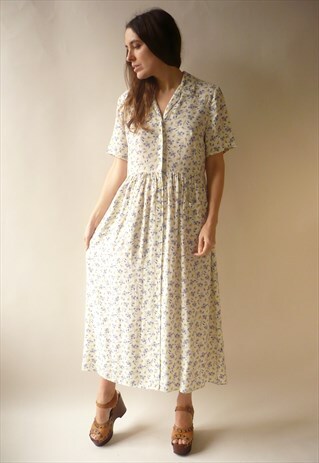 VINTAGE 90'S GRUNGE BOHEMIAN DITSY FLORAL PRINT MAXI DRESS