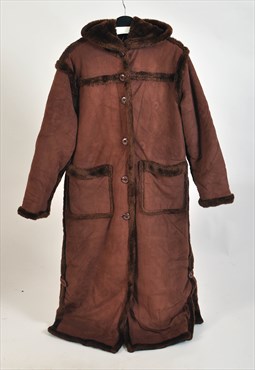 Vintage 00s faux fur maxi coat in brown