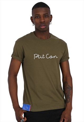 PREMIUM KHAKI STRAIGHT CUT T-SHIRT PRINTED WITH WHITE VELVET