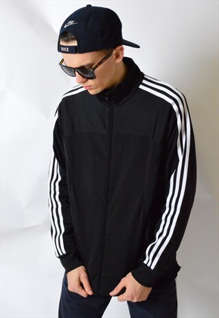 BLACK MINIMALIST EMBROIDERED ADIDAS TRACK JACKET