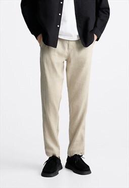 54 Floral Lounge Tapered Linen Trousers - Cream