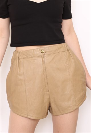 VINTAGE 80S BROWN HIGH WAISTED LEATHER SHORTS