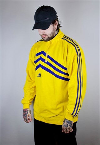 VINTAGE ADIDAS SWEATSHIRT IN YELLOW WITH EMBROIDERED LOGOS